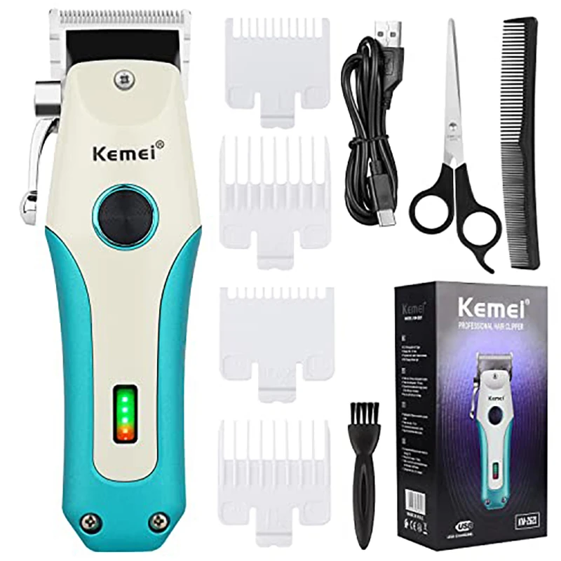 

Kemei Adjustable Hair Clipper Large Capacity Battery Professional Cordless Hair Trimmer USB Fast Charging LED Knife Head KM-2621