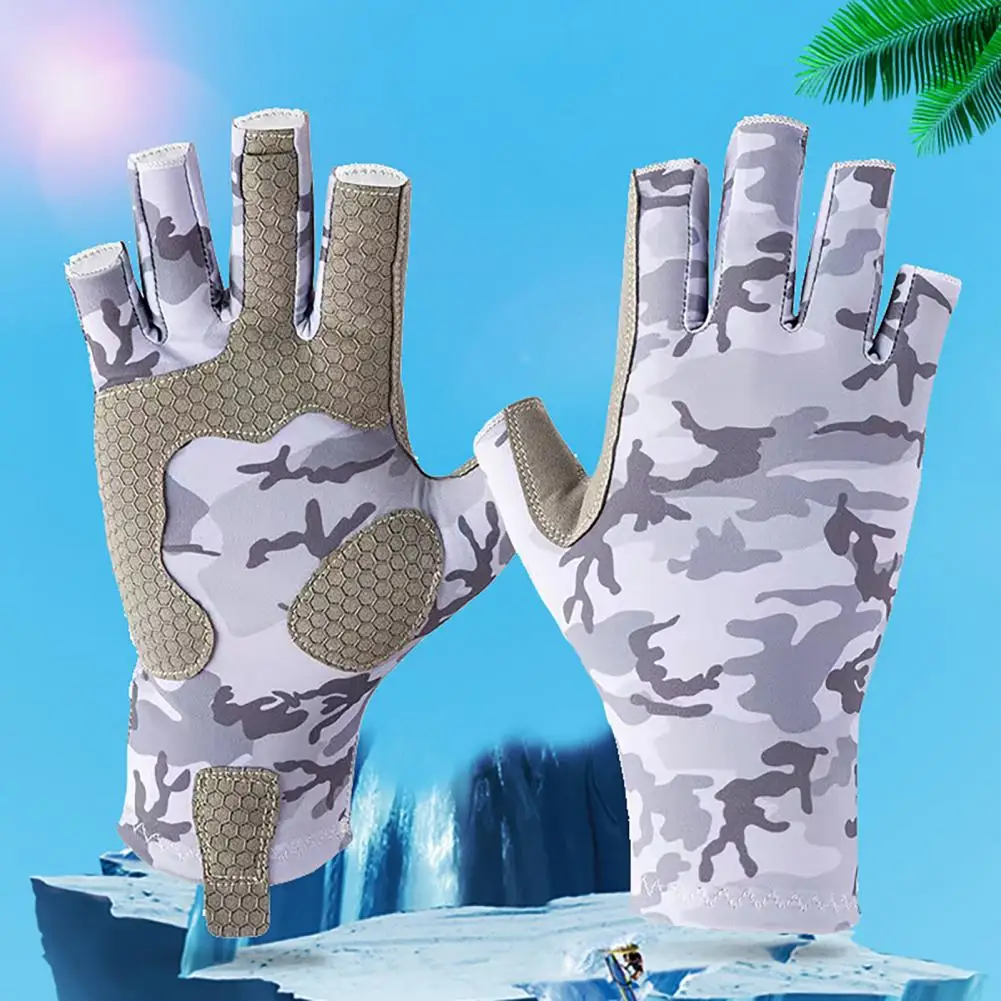 Outdoor Sports Gloves Lightweight Fishing Gloves Camouflage Half-finger Fishing for Men Women with Upf 50 for Kayaking