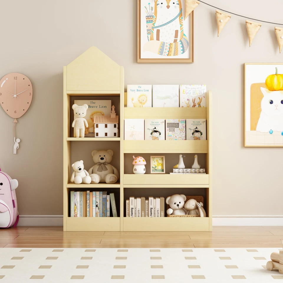 Wooden Kids Toy Storage Organizer and Bookshelf