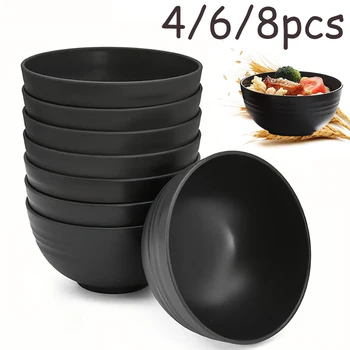 Ensemble de 4/6/8 bols en plastique noir, pour salade de fruits, nouilles instantanées, adapté aux pique-niques et aux fêtes.