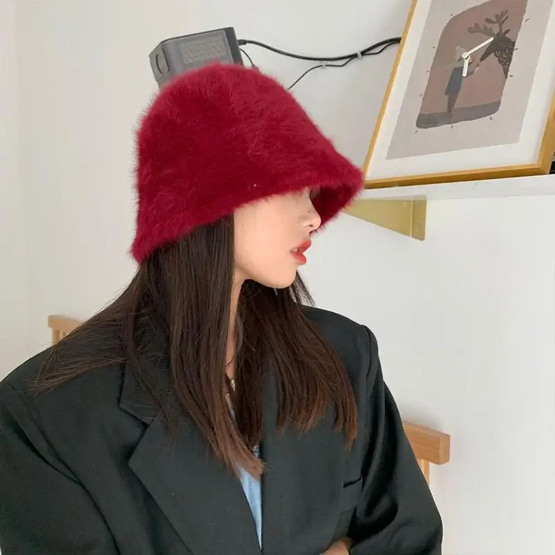 Plush Fisherman Hat Women Bucket Winter Wild Korean Winter Hat Hat Basin And Autumn Winter Z8b1 brown bucket hat