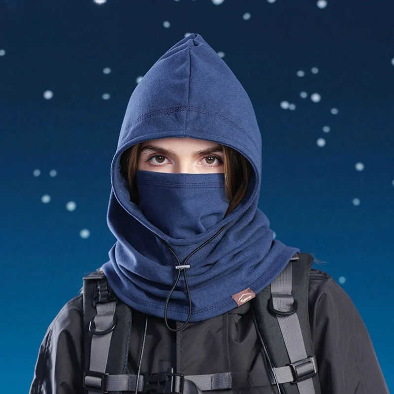 Winter cycling face mask anti wind warm neck hat scarf all in one hat with fleece ear protection for men's pullover
