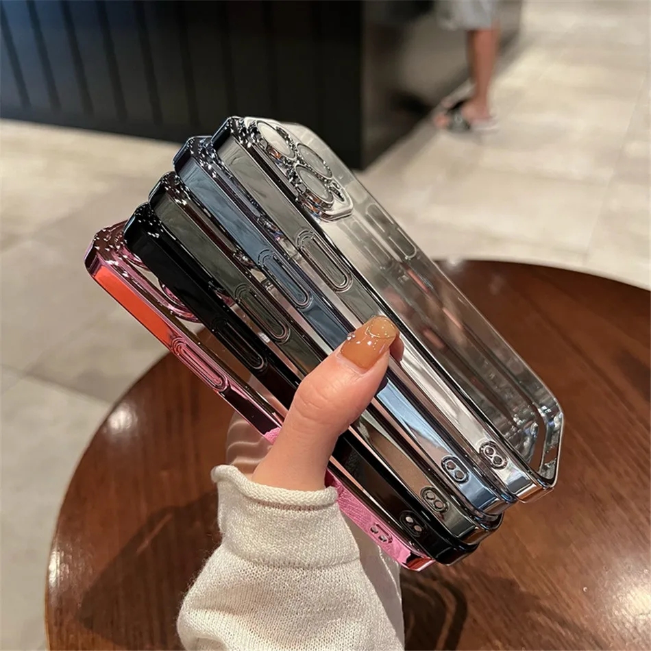 Luxuriöse, transparente Silikon-Handyhülle für iPhone 15, 14 Plus, 13, 12, 11, Pro Max, Mini-Objektivschutzhülle, transparente Rückseite – Detail 3