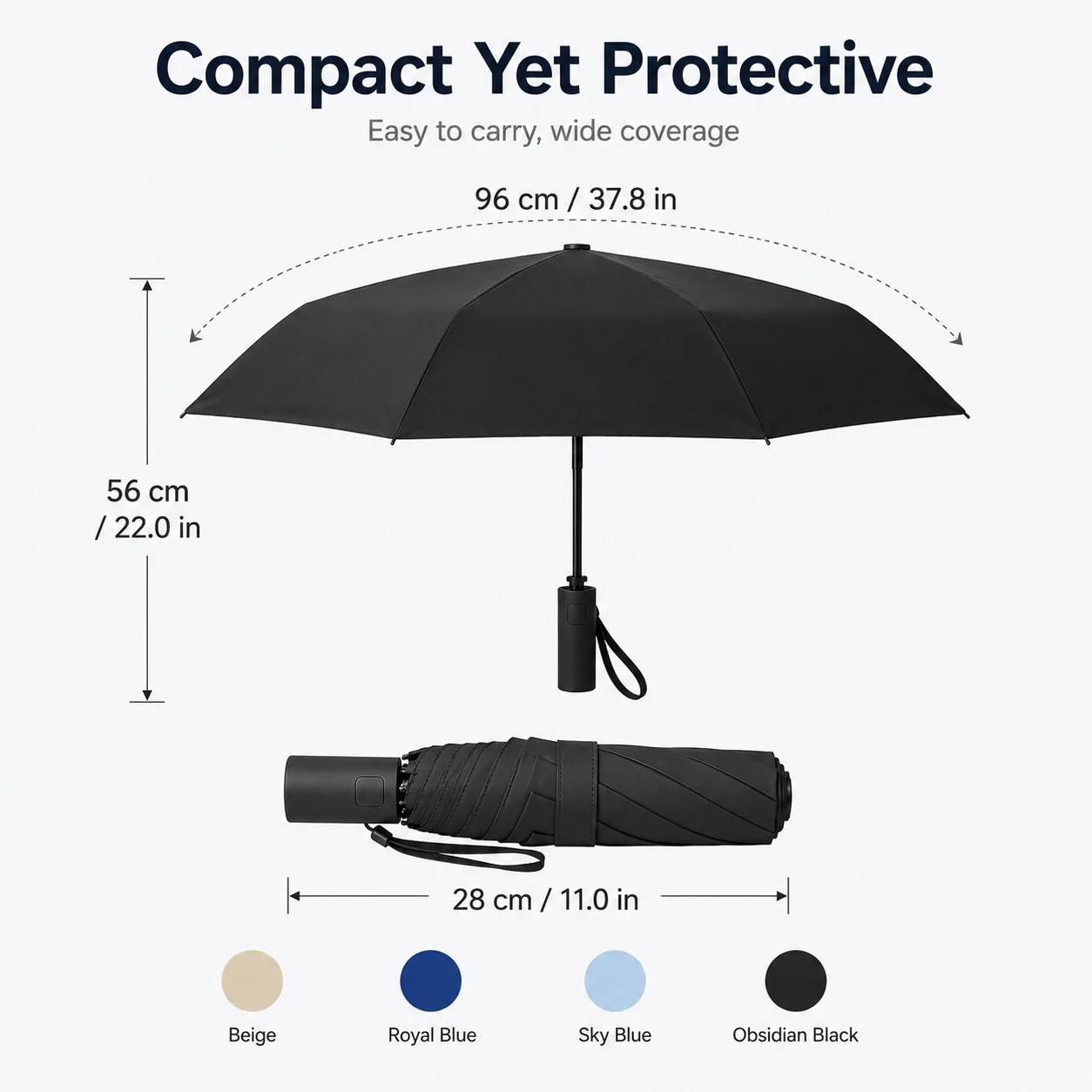 Windproof Auto Open Close Compact Umbrella – Heavy Duty Rain Protection for Everyday Commute and Travel