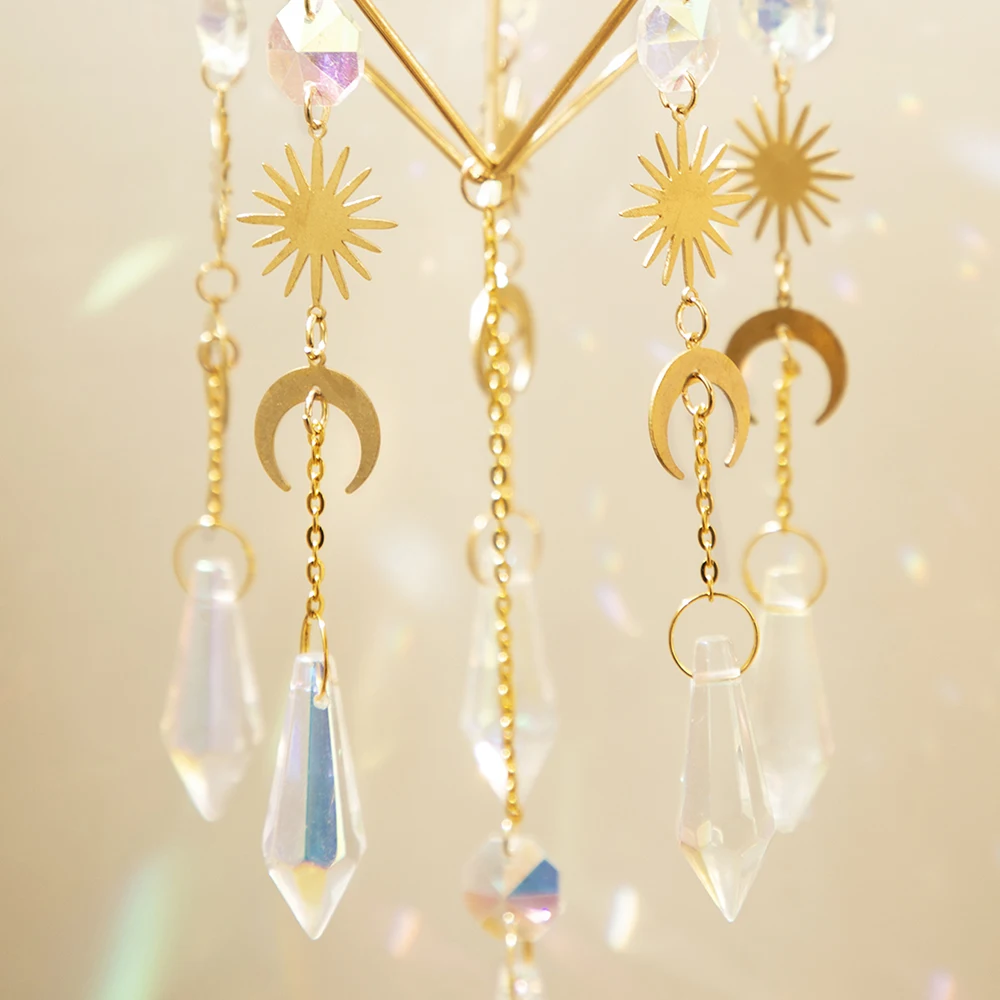 Suncatcher Sun and Moon Rainbow Crystal Sun Catcher Window Hanging Decor Suncatcher Crystal Home Garden Ornaments Outdoor Gift