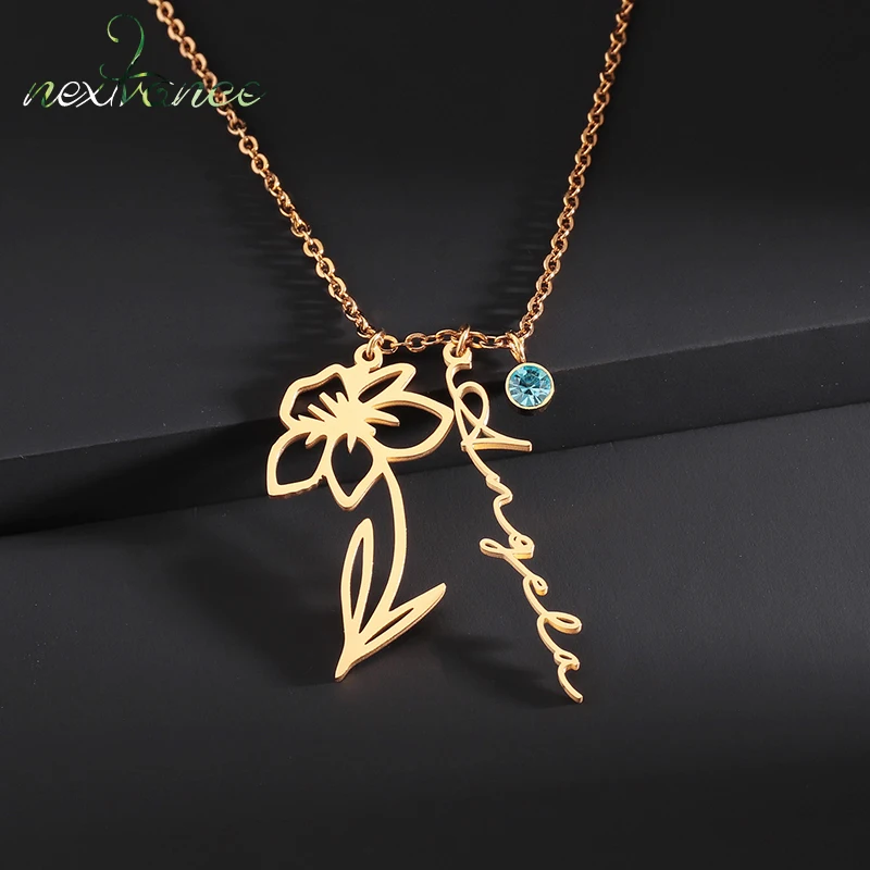 

Nextvance Customize Name Necklace Stainless Steel Personalized Letter Birthstone Necklace For Women Family Girls Jewelry Gift