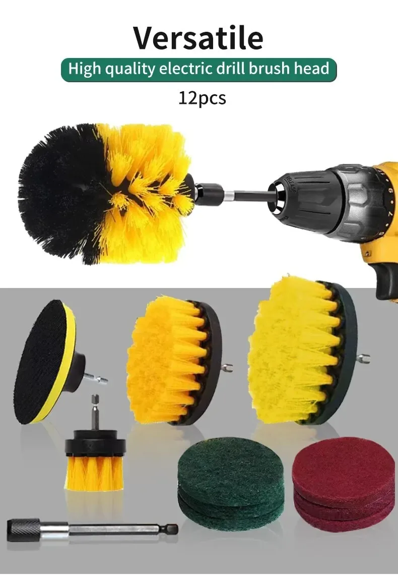 Description Picture 2 of item12pcs Electric Drill Brush Head Cleaning Household Universal Tools Floor Tile Polishing Kitchen Bathroom Car Wash Descaling Set