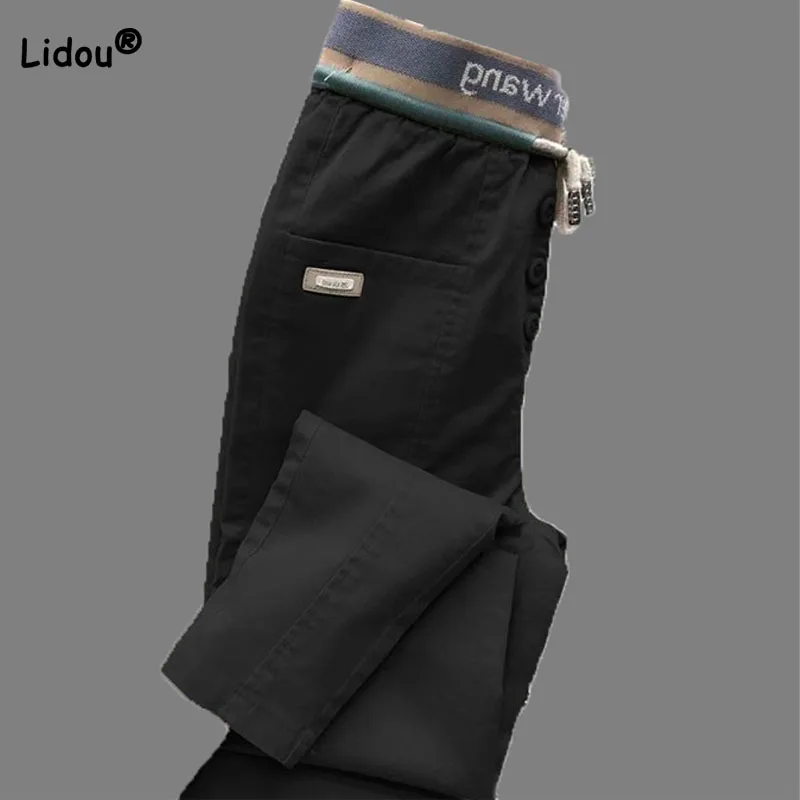 Autumn Winter Casual All-match Solid Cropped Pants Women's Clothing Fashion Commute Elastic Drawstring Straight Harem Pants