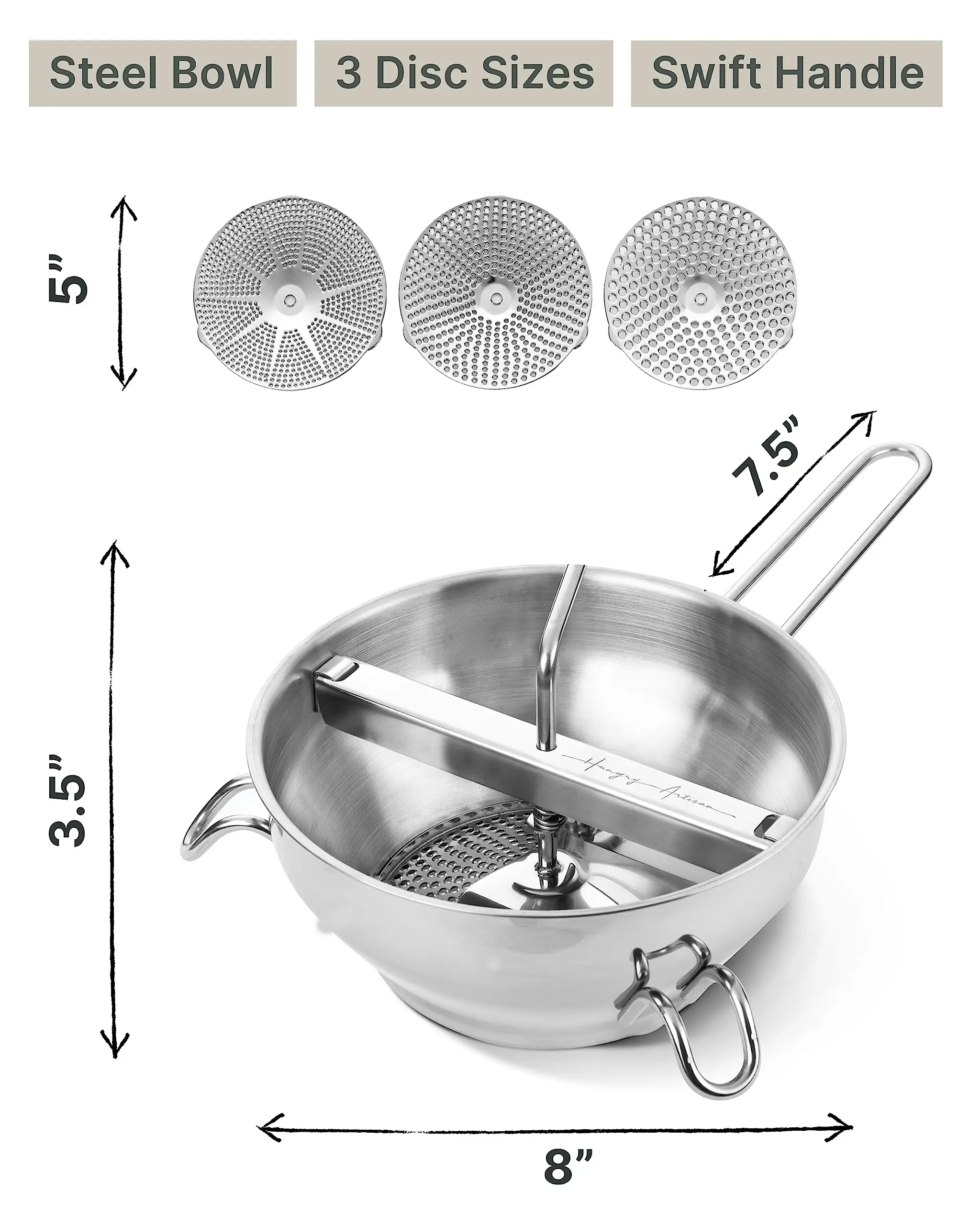 Source 18/8 Stainless Steel Food Mill, Vegetable Mill, Manual Food