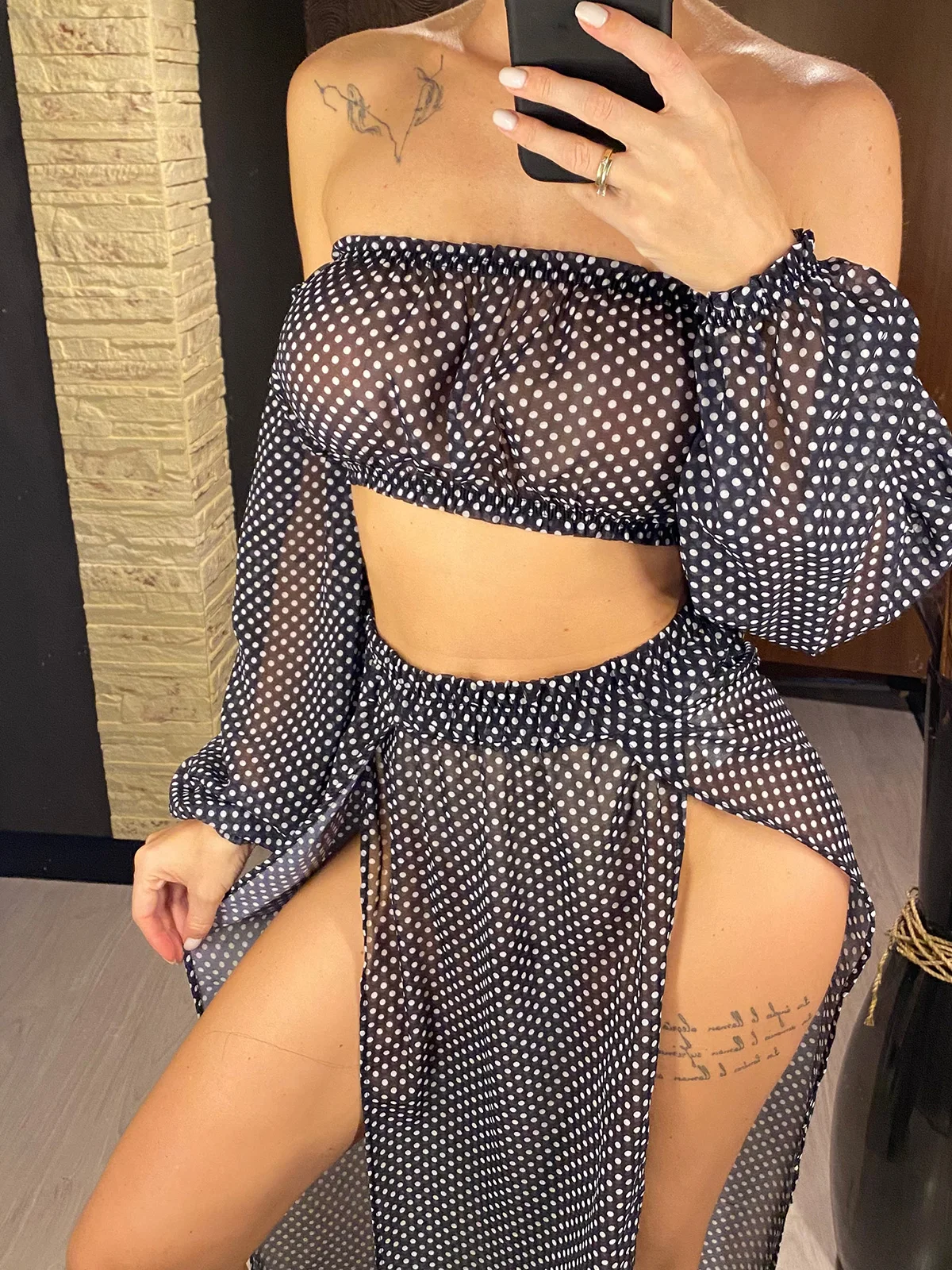 Leopard Off-Shoulder Long Sleeve Two-Piece Beachwear Set