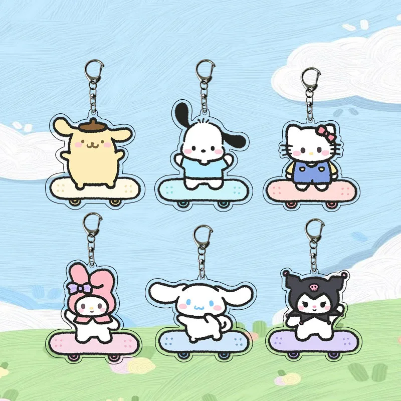 

Cinnamoroll Kuromi Mymelody Hello Kitty Pompompurin Pochacco Sanrio Cartoon Acrylic Skateboard Keychain Anime Toy for Girl Gift