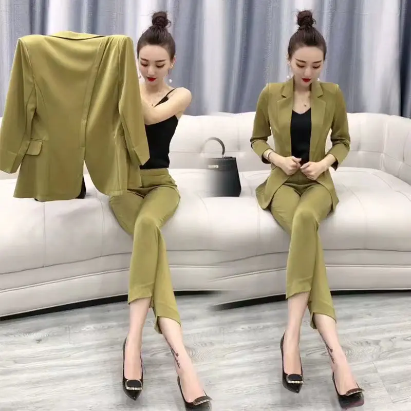 Women's Suit Set Spring And Summer 2022 South Korea's New Slim Temperament Suit Is Thin And Small Leggings Two-Piece Set