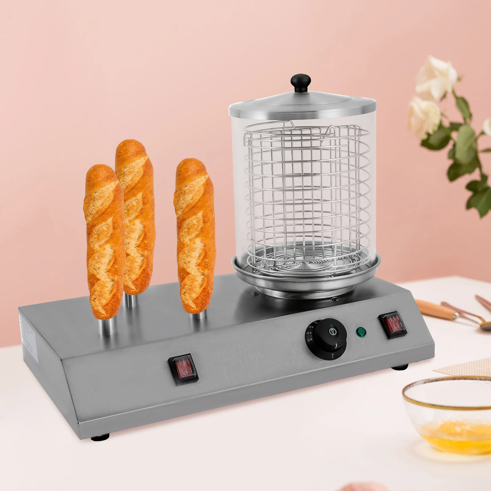 Hot Dog Steamer Bun Warmer 458W Stainless Steel Portable Commercial Hot Dog Machine with Bun Warmer for Breakfast Sausage Party 2