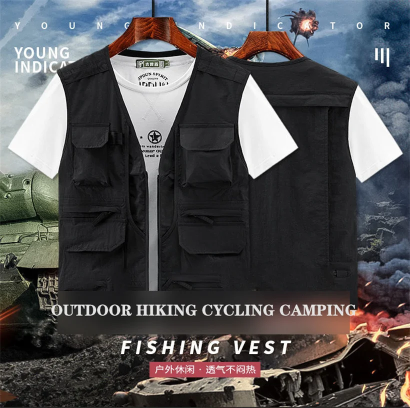 Description Picture 2 of item6XL Summer New Outdoor Vest Men Utility Tactical Multi-pocket Vest Techwear Outdoor Hiking Fishing Photography Safari Cargo Vest