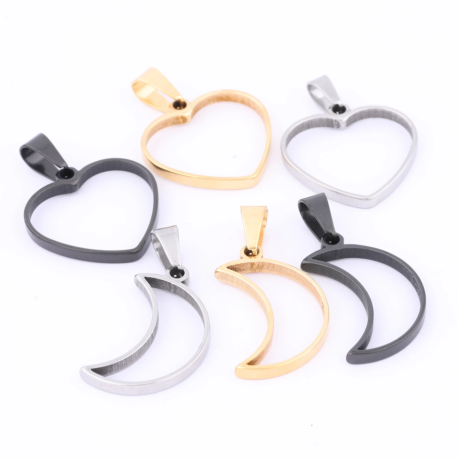 

10pcs Stainless Steel Black Moon Heart Open Bezel Charms Diy Pendant Frame Setting Blanks For Resin Jewelry Making Supplies