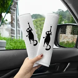 Black Cat Pattern Plush Seat Belt Shoulder Pads - Soft and Comfortable, Universal Fit (2pcs White)