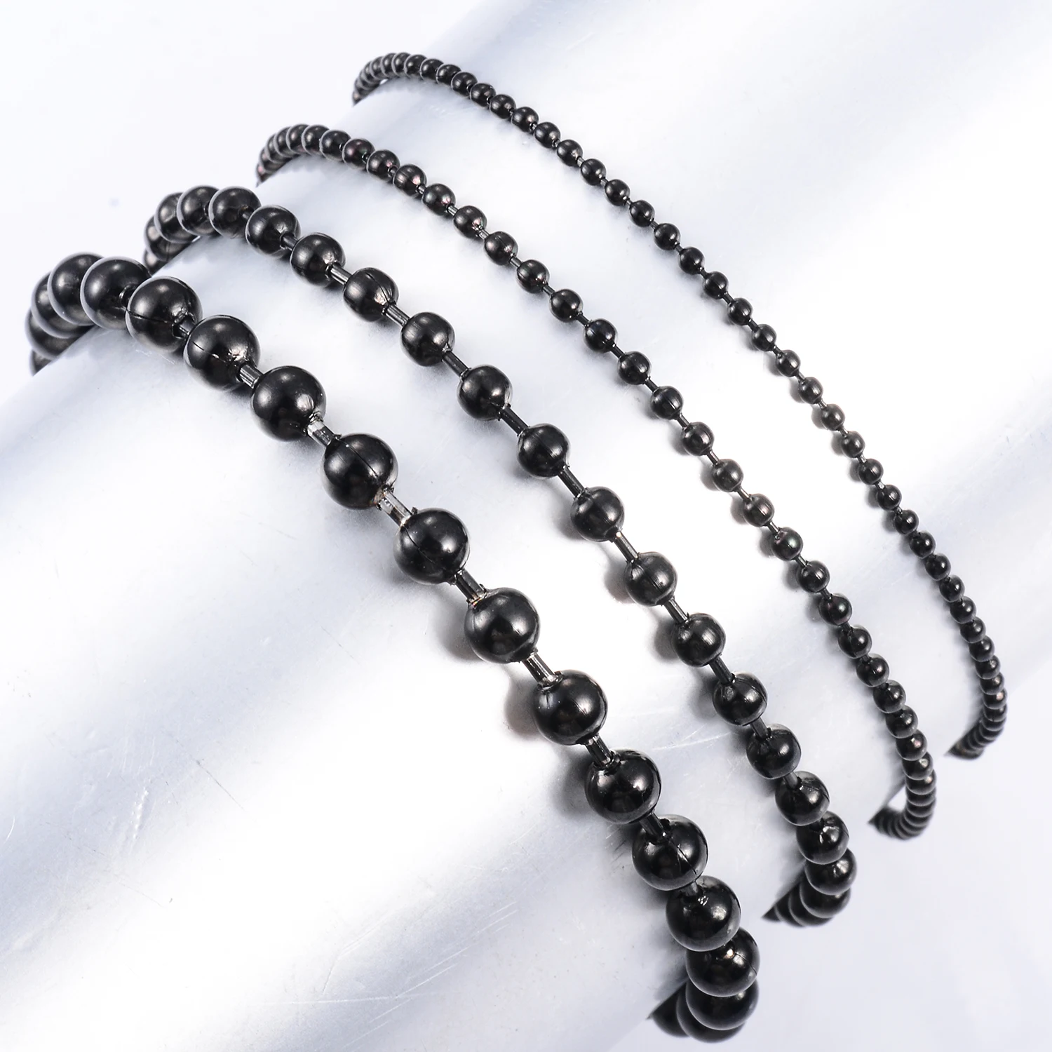 1pc Stainless Steel Black Beads Ball Chain Bracelets widt1.5mm 2mm 3.2mm 4.5mm For Women Men Fashion Jewelry Gift