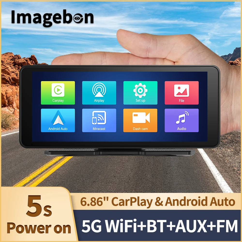 6.86 "Wireless Carplay Android Auto Dash Cam Aux Bluetooth Audio Fm Airplay Miracast Navigazione Gps Telecamera Per Specchietto Retrovisore