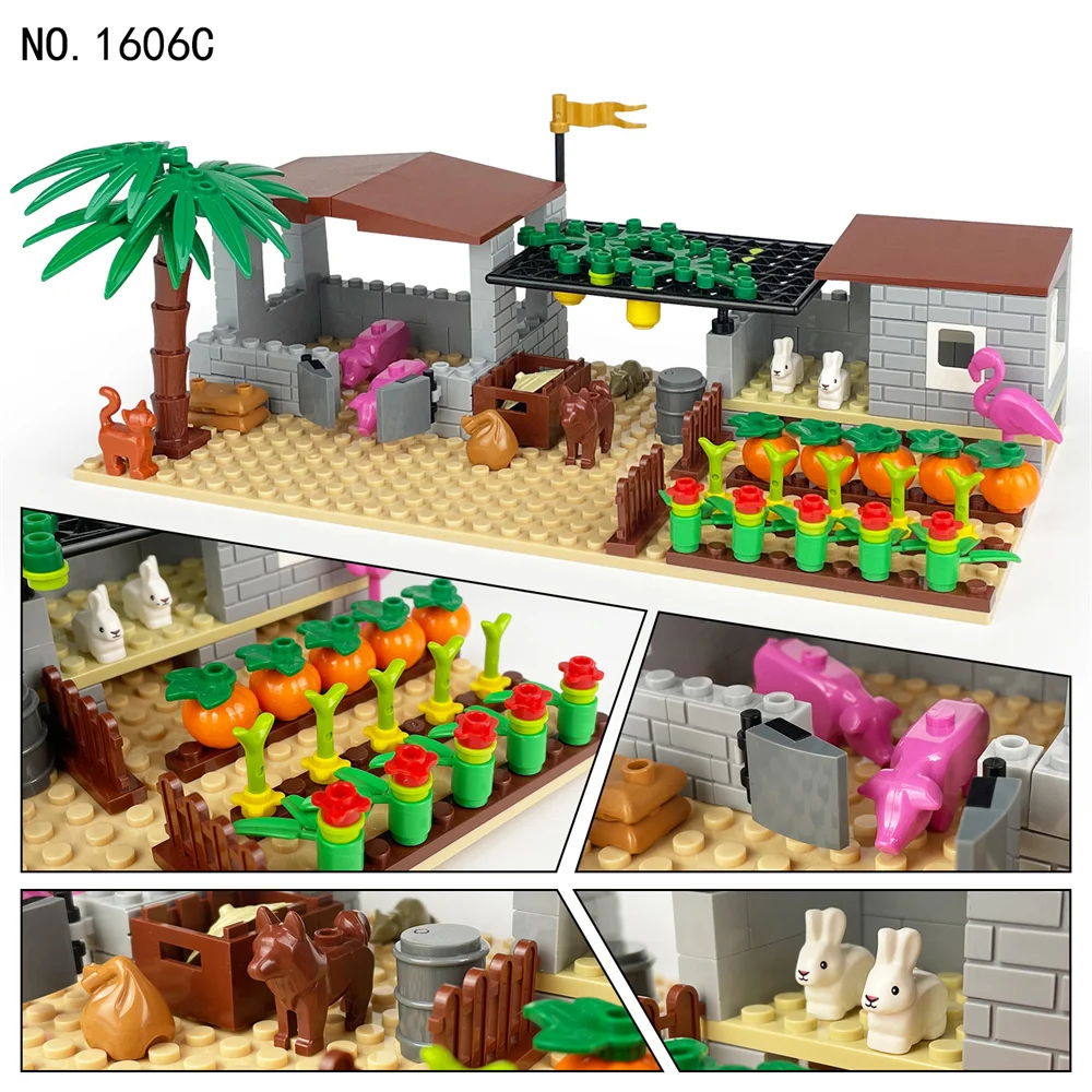 2024 도시 창의력 농장 야채 정원 동물 과일 농장 액세서리 빌딩 블록 MOC 모델 DIY 벽돌 교육 완구