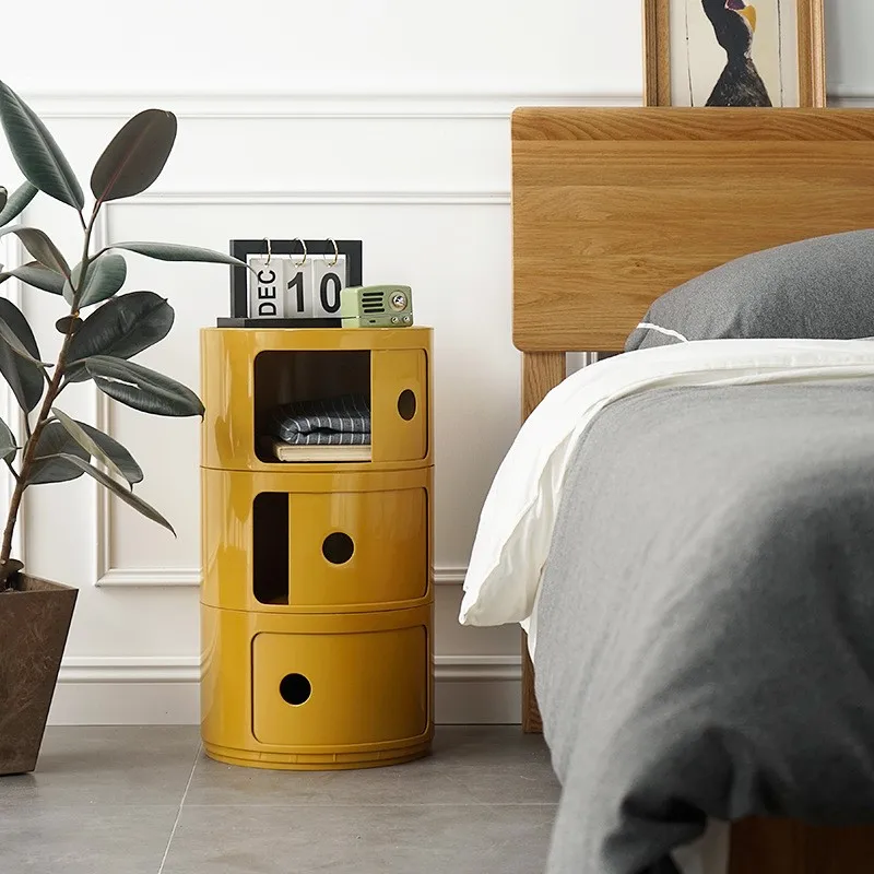 Warming Nordic Ins Circular Bedside Table nightstands set plastic storage cabinet Modern Minimalist Plastic Multi-layer Small Edge Cabinet Living Room Storage Cabinet