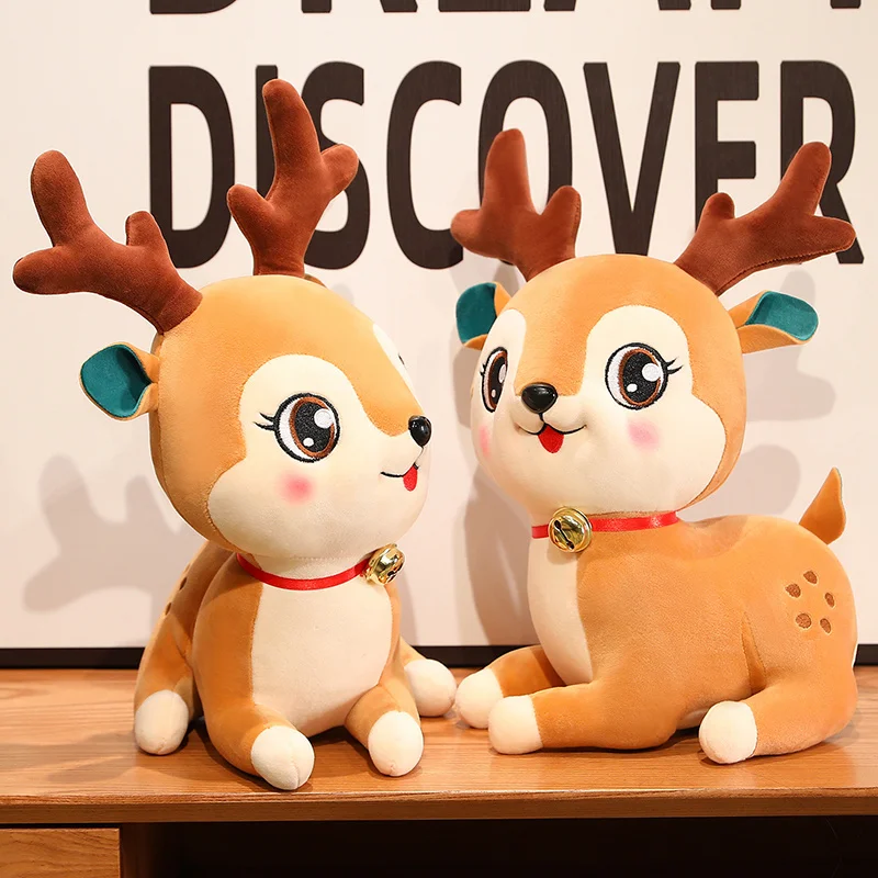 Argulvti Christmas Reindeer Plush Toy Cute Elk Stuffed Animal Deer Plushie Collectible Doll For Adults Kids