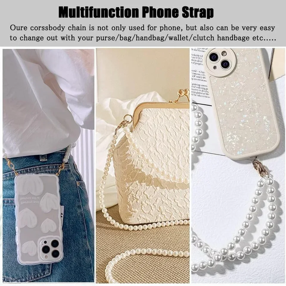 Lanière De Téléphone Perles Avec Patchs De Fixation - Collier Crossbody Élégant Compatible Avec La Plupart Des Smartphones