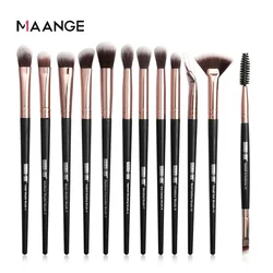 Professional 12 - Piece Makeup Brush Set for Eye Shadow, Eyeliner, Eyelash & Eyebrow Applications (BlackGold)