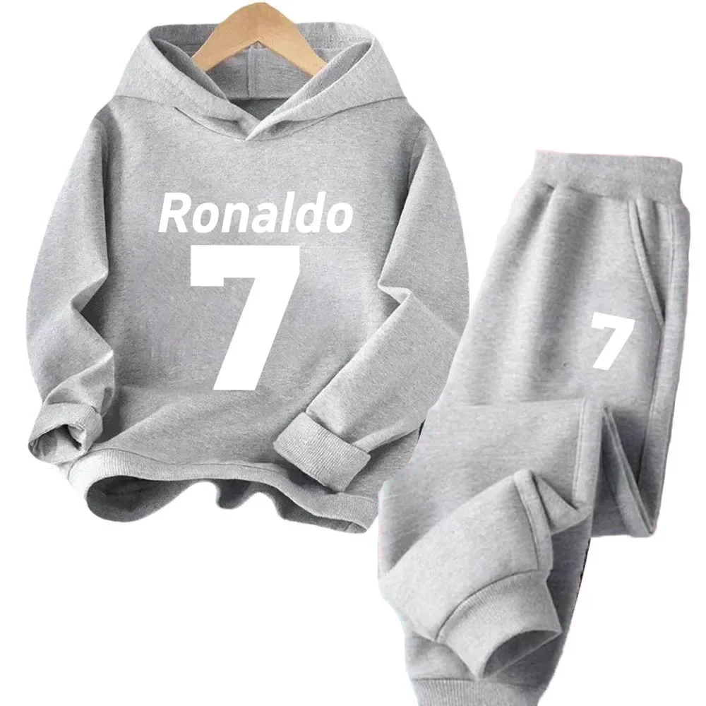 مجموعة رونالدو لكرة القدم الرياضية البسيطة المطبوعة للأطفال وسروال رياضي مريح وخفيف الوزن مكون من قطعتين