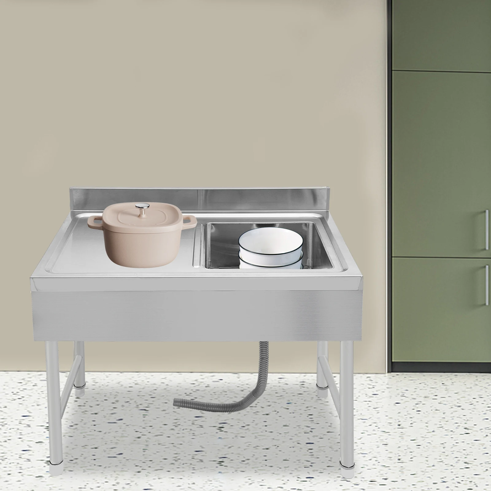 Freestanding Rectangular Silver Stainless Steel Sink Commercial Outdoor Sink for Homes/Restaurants 4