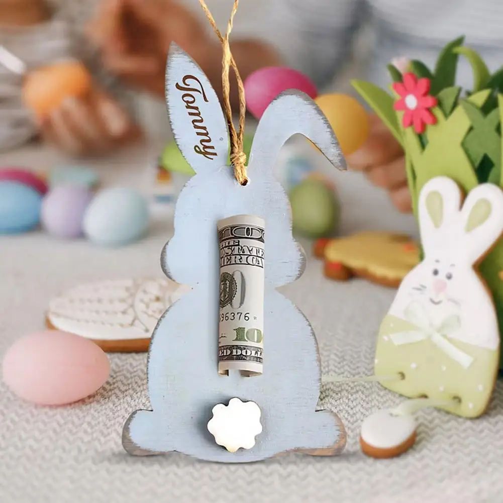 Easter Money Holder Wooden Bunny Carrot Shape Cash Holder Easter Gift Card for Cash Gift Basket Stuffers Party Dec