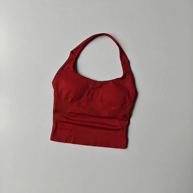 Regatas de yoga sem costura com gola halter para mulheres sutiã embutido acolchoado ginásio top sem mangas camisa cabida sem costas roupas de treino