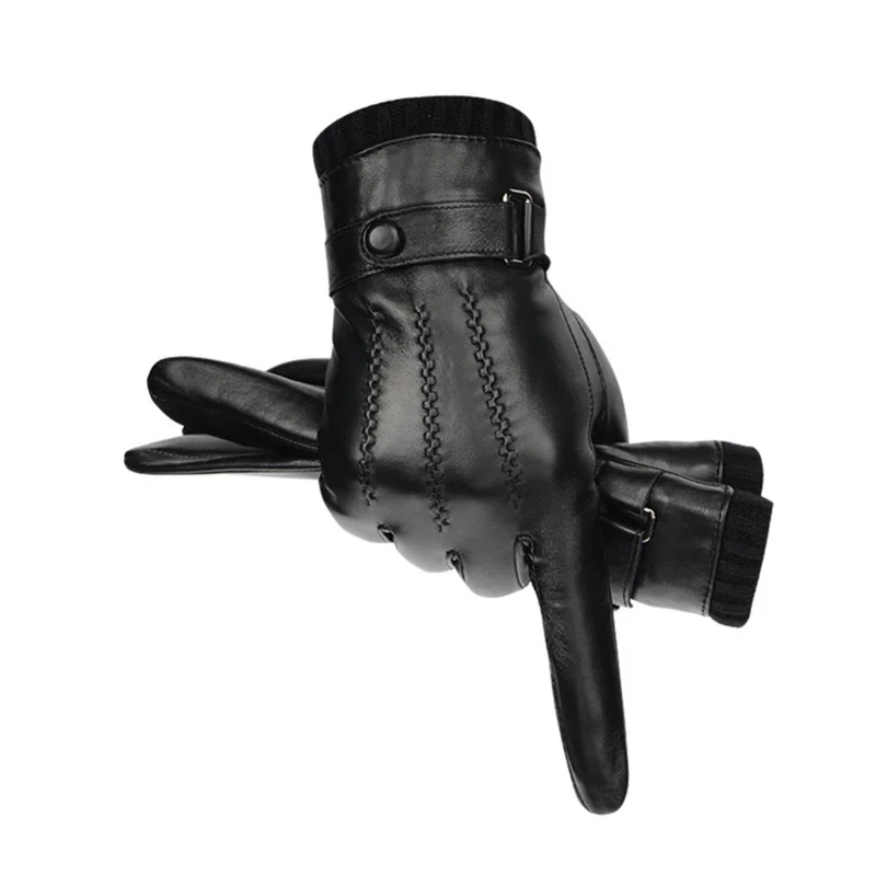 Winter Genuine Sheepskin Leather Gloves Men Warm velvet lined Full Finger Touchscreen Outdoor Cycling Driving Motorcycle Gloves