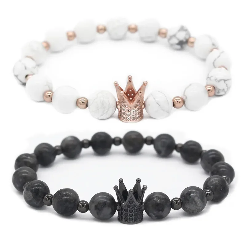 Poshfeel 2 шт./набор 8 мм Парные браслеты из натурального камня для влюбленных подарок на день Святого Валентина