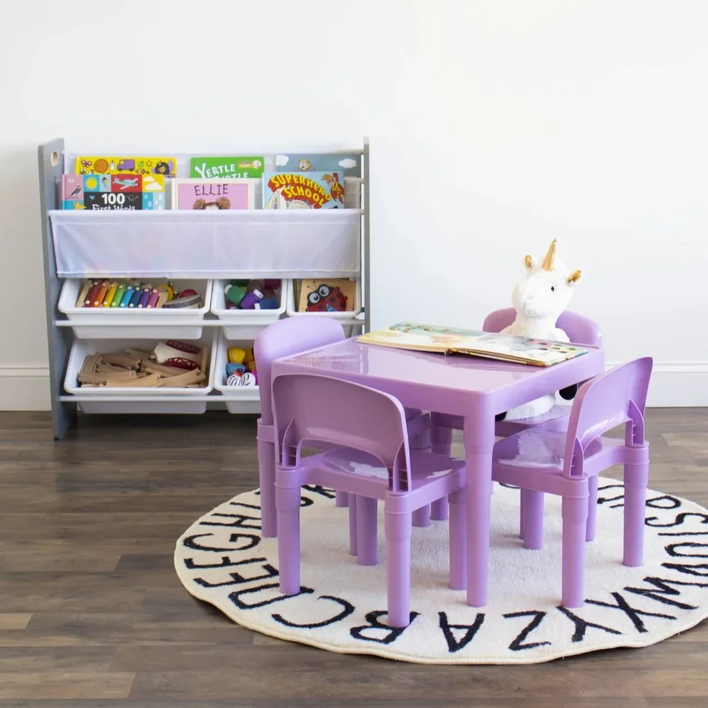 

Humble Crew Quinn Kids Lightweight Plastic Table and 4 Chairs Set, Square, Purple