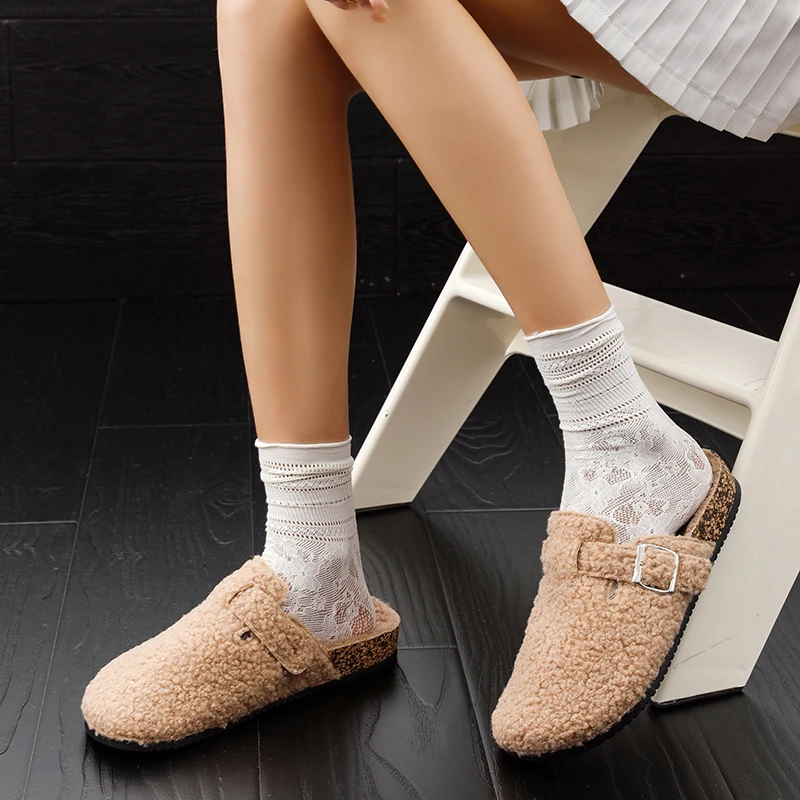 Fashion Women's Casual Baotou Slippers Men's Home Decor Winter New Item Indoor Plush Warm Half Slippers Lazy Shoes Large Size