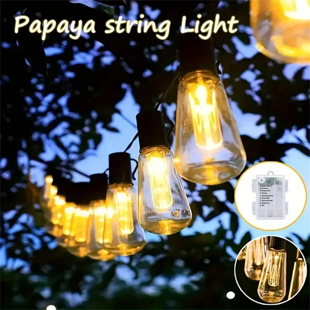 5M 10LED Papaya String Light LED Fairy Night Light 8 Mode Waterproof Battery for Wedding Party Christmas Decoration Garden
