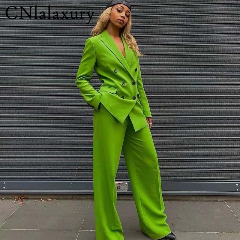 CNlalaxury 2022 женский модный двубортный зеленый Блейзер пальто винтажный пиджак с