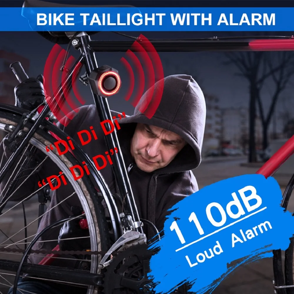 Bicycle Taillight Alarm Burglar Smart Auto Brake Sensing Rear Waterproof USB Charging Lamp Cycling Accessories