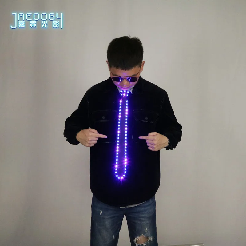 

Halloween LED Party Decoration Glowing Rave Accessories for Men Nightclub Stage Props Luminous Tie DJ Hip Hop Costume Festival