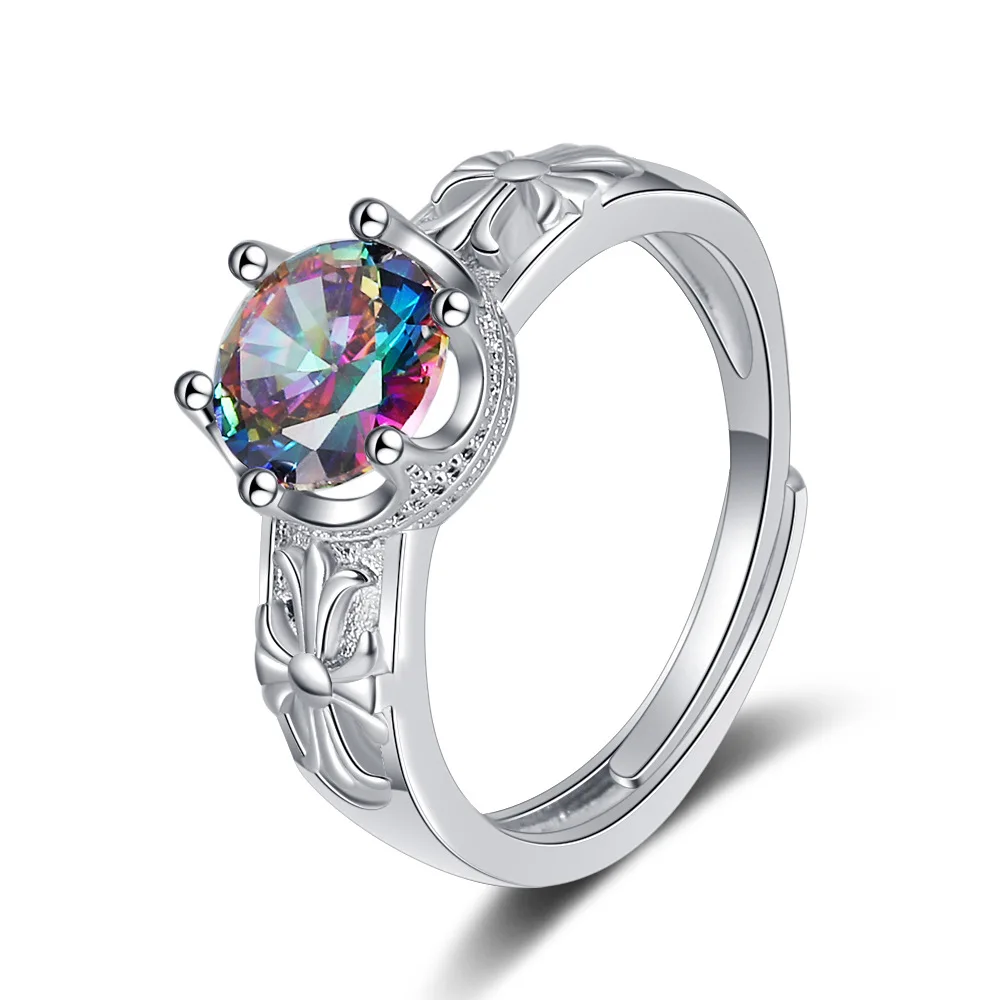 925 Sterling Silver Colour Zircon Adjustable Rings For Women   Vintage Luxury Jewelry Accessories Wholesale 2