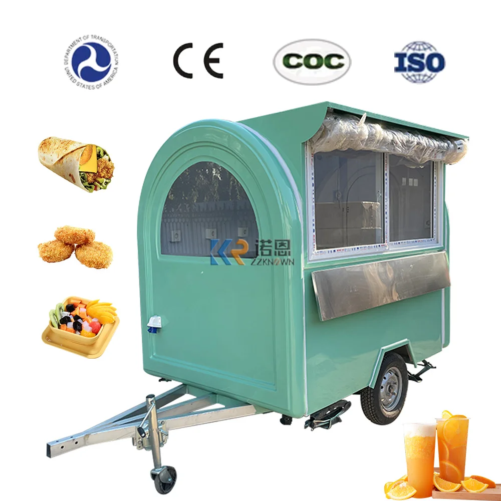 

220CM Fast Food Trailer with Sliding Window Pizza Oven Bakery Cake Pasta Catering Stand for Food Display Mobile Dining Car Truck