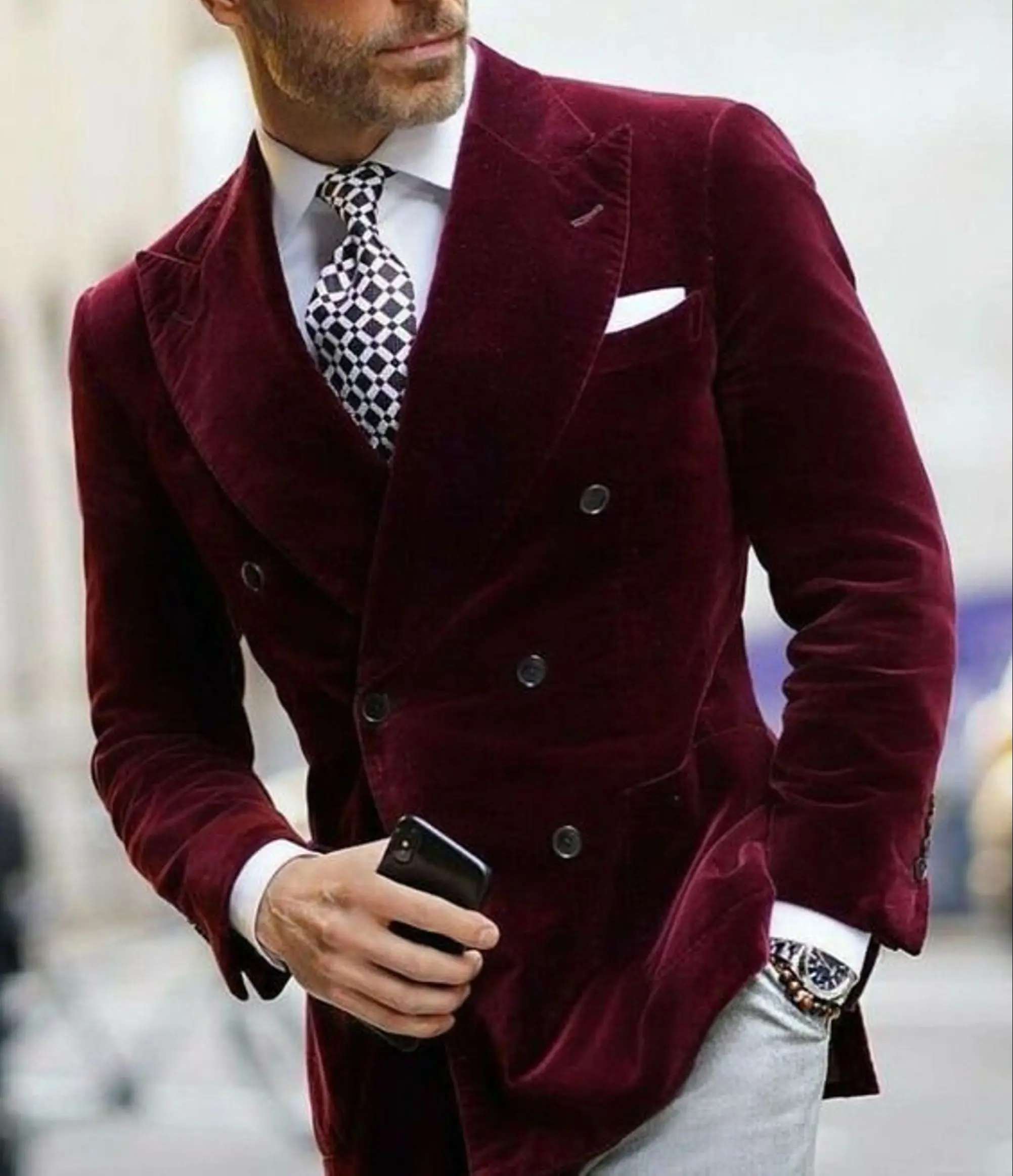 Red Velvet New Fashion 2022 Men Suits Wedding Prom Party Wear Formal