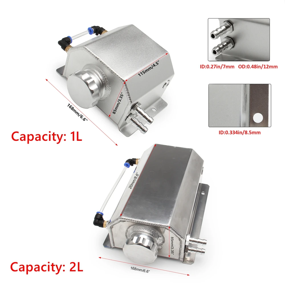 Universal Aluminum Oil Catch Can Reservoir Tank 1L/2L Engine Coolant Radiator Overflow Oil Fuel Tank Drain Plug Breather