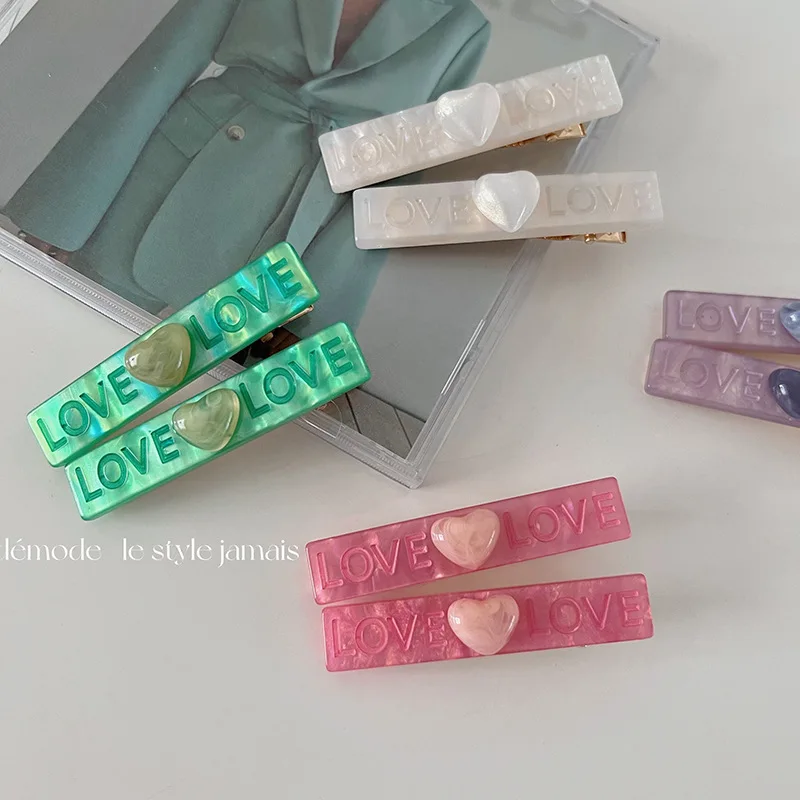 Ins New Acetate Hair Clips Set Barrettes Sweet LOVE Heart Geometric Side Pin Korean Headwear Women Girls Hair Accessories