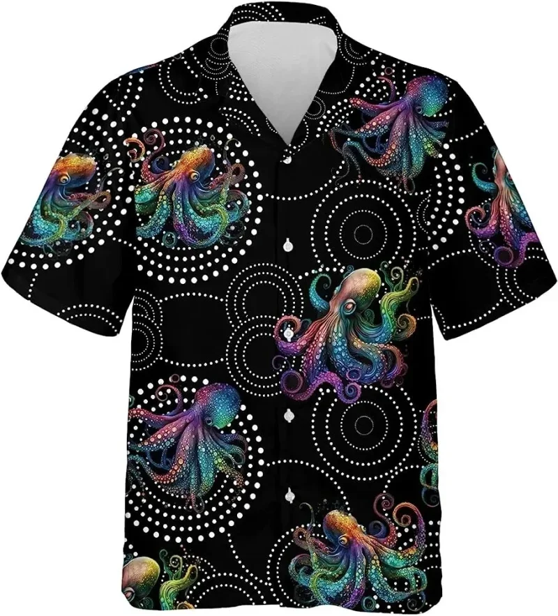 thumbnail image 1 of Camisa de verano para hombre con estampado 3D de pulpo y animales marinos, manga corta, botones de solapa, camisas personalizadas para viajar al trabajo, estilo hawaiano, 1 of 5