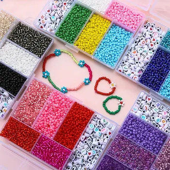 유리 쌀 비즈 글자 비즈 스트링 비즈 분리 비즈, DIY 목걸이 팔찌 액세서리, 수제 재료, 약 3500 개 상자