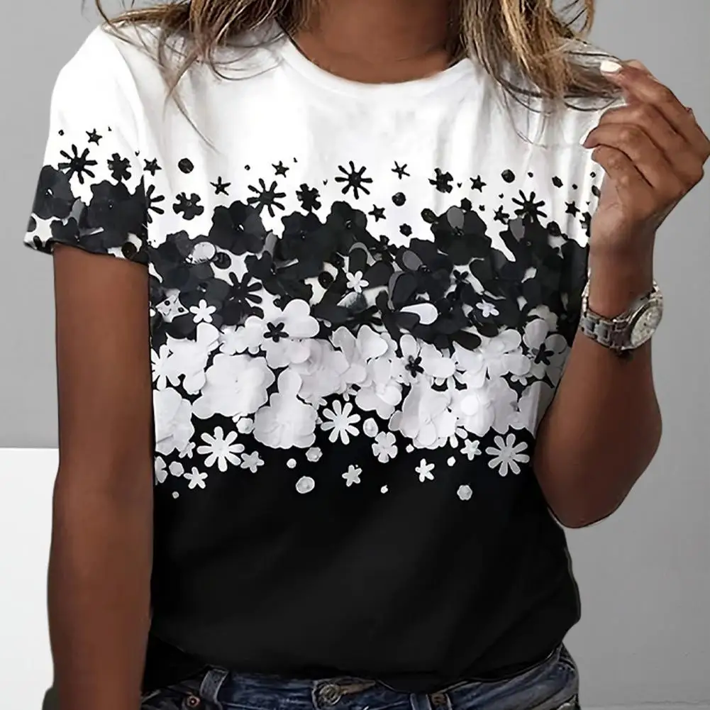 

Short-sleeved Floral Tee Floral Print Tunic Tops for Women Casual Streetwear Loose Fit Blouses Cute Summer Clothes Women T-shirt