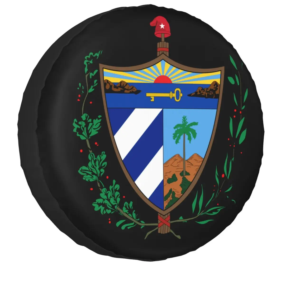 

Coat Of Arms Of Cuba Spare Tire Cover Universal for Pajero SUV RV Camper Car Wheel Protectors Accessories 14" 15" 16" 17" Inch