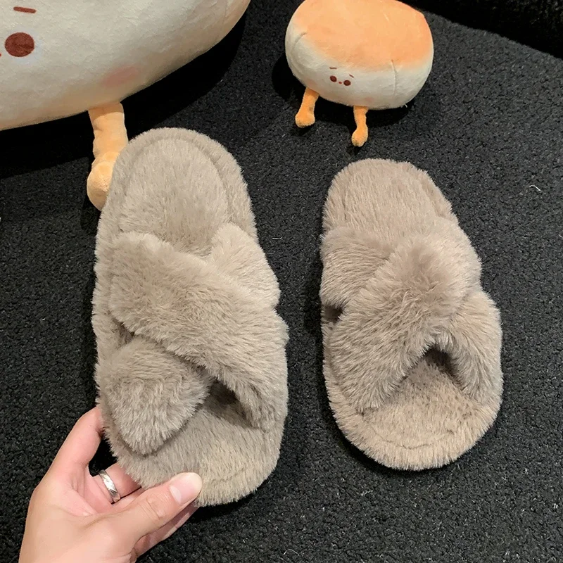 Winter New Kids Open-toe Slippers Solid Color Versatile Girls Home Cotton Shoes Fashion Warm Fluffy Children Fur Slippers Soft
