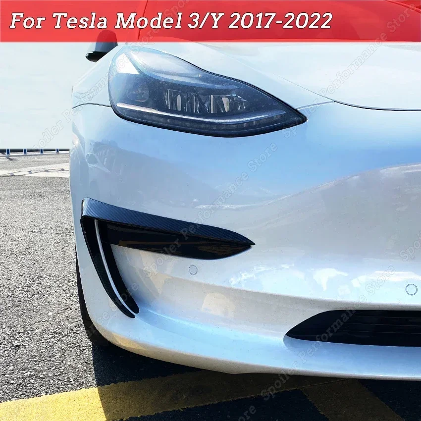 

2pcs Car Front Blade Trim Light Eyebrow Wind Knife Bumper Cover Sticker For Tesla Model 3 Y 2017-2023 ABS Fog Lamp Decoration